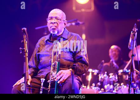 Fred Wesley. American jazzman and trombonist Fred Wesley and The New JB’s in concert at the Éclats d’Email Jazz Édition festival in Limoges. Line-up: Stock Photo