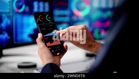 Predictive Business KPI Data Technology Dashboard On Smartphone Stock Photo