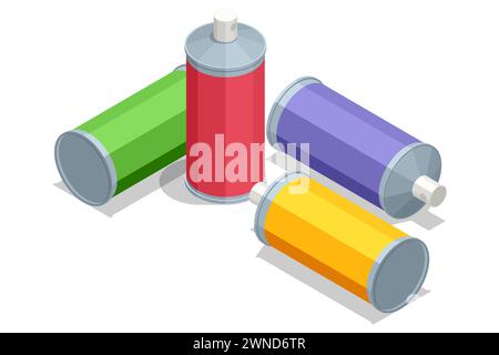 Isometric Spray paints isolated on white. Urban Contemporary Culture. Street art. Stock Vector
