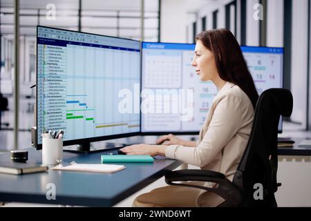 Woman Working On Calendar Agenda Schedule On Computer Stock Photo