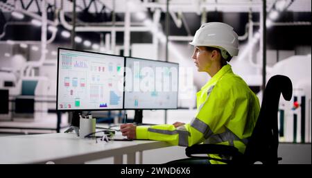 Engineer Operator Using SCADA System At Industrial Plant Stock Photo