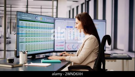 Business Data Audit Spreadsheet On Analyst Computer Stock Photo