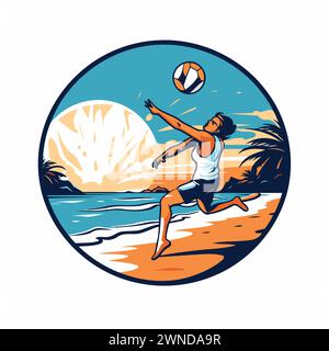 Illustration Of A Beach Volleyball Player Running With Ball Set Inside 