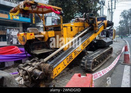 Jan.11th 2024, Uttarakhand India. Urban Infrastructure Development: Roadside Digging for Underground Wiring, Rajpur Road, Dehradun, Uttarakhand, India Stock Photo
