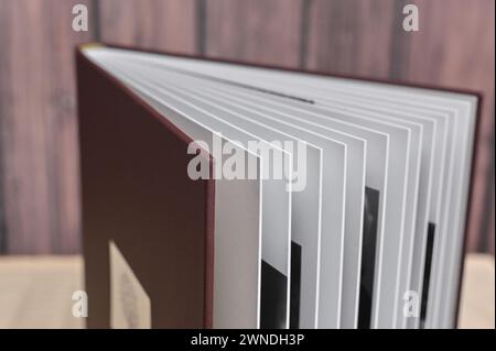 photo album close-up for wedding. leather photo book Stock Photo