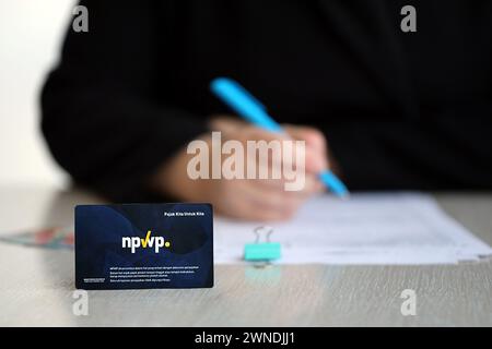 Indonesia NPWP new tax id Number card originally called Nomor Pokok Wajib Pajak. Used to carry out transactions related to taxation for Indonesian taxpayers. Stock Photo