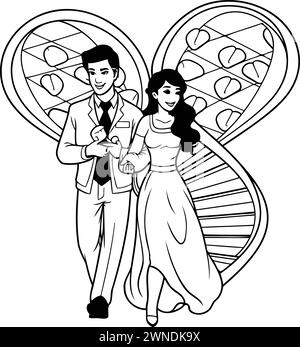 couple of newlyweds in love cartoon vector illustration graphic design Stock Vector
