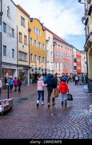 BRUNECK-BRUNICO, ITALY - JANUARY 25, 2024: Street view of a picturesque old town in Bruneck - the largest town in the Pustertal valley in South Tyrol Stock Photo