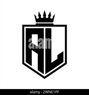 AL Letter Logo monogram bold shield geometric shape with crown outline black and white style design template Stock Photo