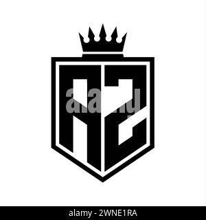AZ Letter Logo monogram bold shield geometric shape with crown outline ...