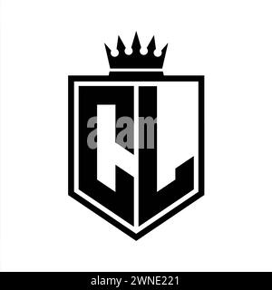 CL Letter Logo monogram bold shield geometric shape with crown outline black and white style design template Stock Photo