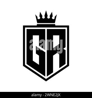 GR monogram logo with bold letters shield shape with black and white ...
