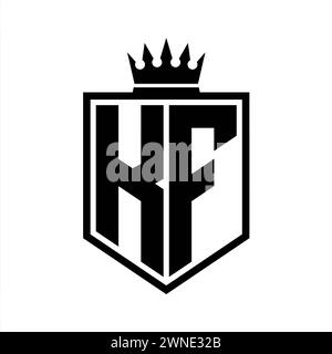 KF Letter Logo monogram bold shield geometric shape with crown outline black and white style design template Stock Photo