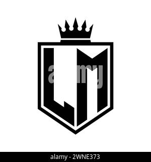 LM Letter Logo monogram bold shield geometric shape with crown outline ...