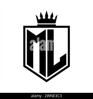 ML Letter bold monogram with shield and crown outline shape with black ...