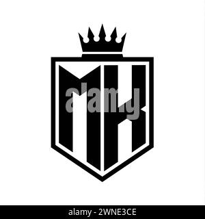 MK Letter Logo monogram bold shield geometric shape with crown outline ...