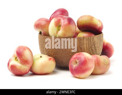 chinese flat peaches on white background Stock Photo