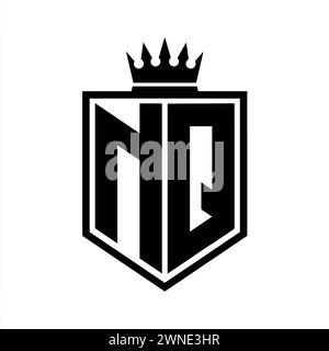 NQ Letter Logo monogram bold shield geometric shape with crown outline ...