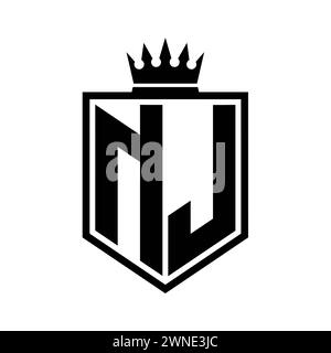 NJ monogram logo with bold letters shield shape with black and white ...