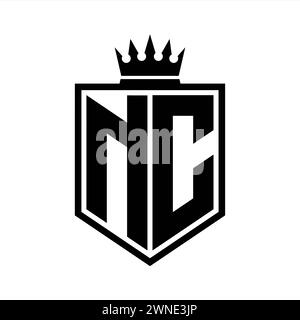NC monogram logo with bold letters shield shape with black and white ...