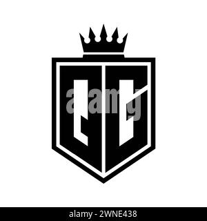 QG Letter Logo monogram bold shield geometric shape with crown outline ...