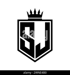 SJ monogram logo with bold letters shield shape with black and white ...