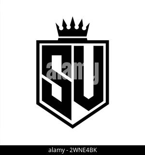 SV monogram logo with bold letters shield shape with black and white ...