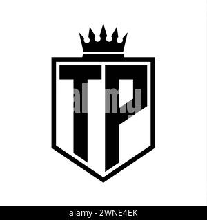 TP Letter Logo monogram bold shield geometric shape with crown outline black and white style design template Stock Photo