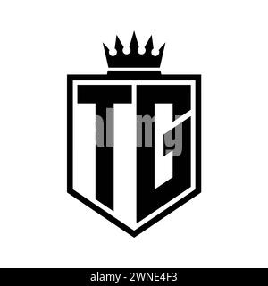 TG Letter Logo monogram bold shield geometric shape with crown outline ...