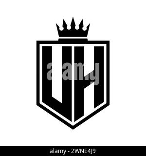 UH Letter Logo monogram bold shield geometric shape with crown outline black and white style design template Stock Photo