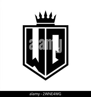 WQ Letter Logo monogram bold shield geometric shape with crown outline ...