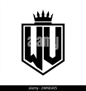 WV Letter Logo monogram bold shield geometric shape with crown outline black and white style design template Stock Photo