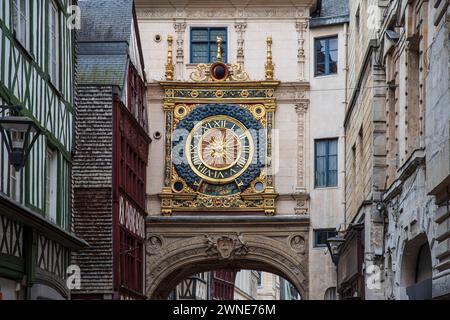 Close-up of a very old clock in the city centre of Rouen in France Stock Photo