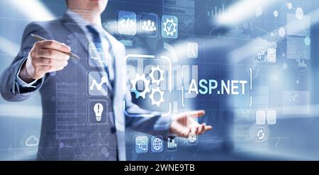 ASP.NET Development programming language concept on virtual screen. Stock Photo