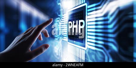 PHP Web development and coding internet and technology concept on virtual screen. Stock Photo