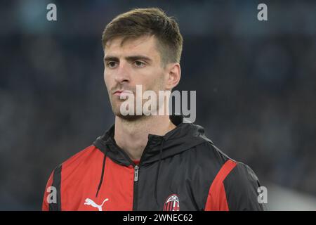 Rome, Italy. 1st Mar, 2024. Matteo Gabbia of AC Milan look during the Serie A match between SS Lazio vs AC Milan at Olimpic Stadium on March1, 2024 in Rome, italy (Credit Image: © Agostino Gemito/Pacific Press via ZUMA Press Wire) EDITORIAL USAGE ONLY! Not for Commercial USAGE! Stock Photo