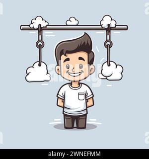 Boy hanging on the rope - Vector cartoon character character illustration design. Stock Vector
