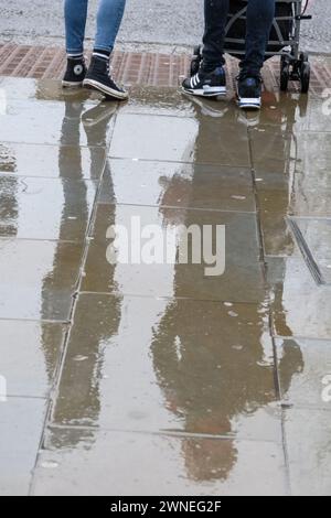 Bristol, UK. 2nd Mar, 2024. Rainy Saturday in Bristol city Centre. Puddles and reflections. Credit: JMF News/Alamy Live News Stock Photo