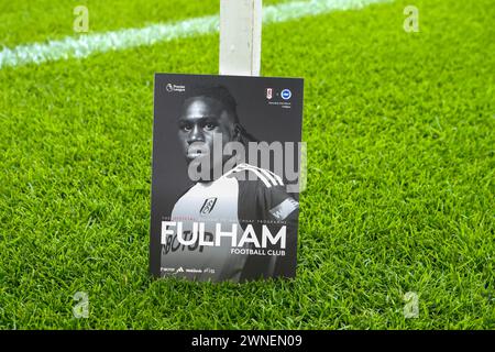 Craven Cottage, Fulham, London, UK. 2nd Mar, 2024. Premier League Football, Fulham versus Brighton and Hove Albion; Matchday programme Credit: Action Plus Sports/Alamy Live News Stock Photo