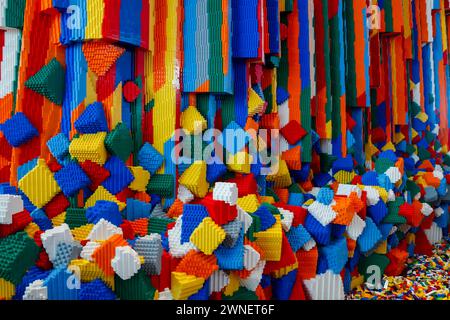 Billund, Denmark - 17 June 2023: Multi-colored plastic Lego brick background Stock Photo