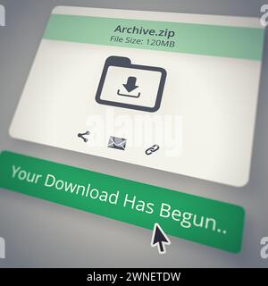 Attachment, email and download with progress on screen for computer, data or information technology. App, cloud computing or storage online with icon Stock Photo