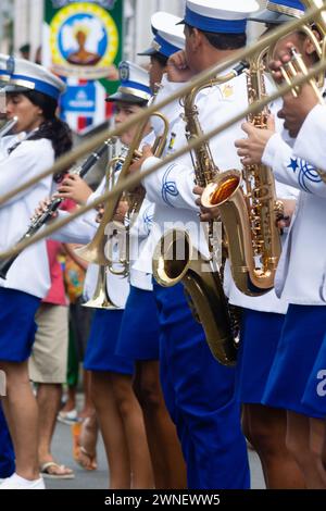 Salvador, Bahia, Brazil - July 2, 2015: Public school students are seen playing musical instruments during Bahia's Independence Day parade in the city Stock Photo