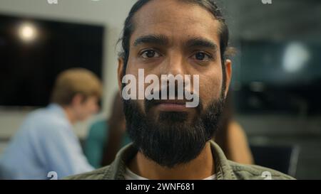 Close up business portrait serious man ethnic guy businessman Arabian Indian 30s male entrepreneur ceo team leader manager clerk salesman company Stock Photo