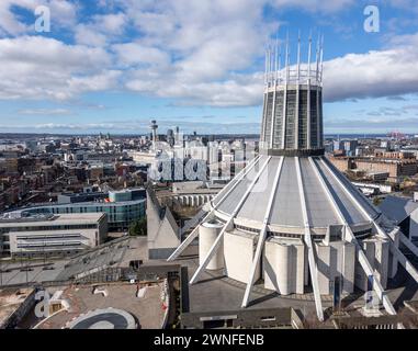 Aerial view of Liverpool Metropolitan Cathedral, Merseyside, England Stock Photo
