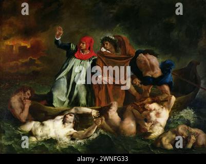 The Barque of Dante (French: La Barque de Dante), also Dante and Virgil in Hell (Dante et Virgile aux enfers), is the first major painting by the French artist Eugène Delacroix Stock Photo