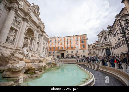 Rome, Italy - march 03, 2023 - Fontana di Trevi, Trevi Fountain in Rome. The Trevi Fountain is the largest Baroque fountain, is one of the most famous Stock Photo