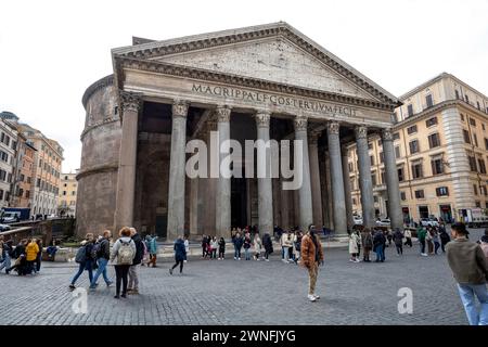 Rome, Italy - March 03, 2023 - View of Pantheon (Ancient Roman Temple) in Rome center. People visit the Pantheon in Rome, Italy. Stock Photo