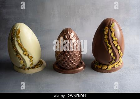 Assorted Easter eggs with pistachios, milk and dark chocolate Low key 4. Stock Photo