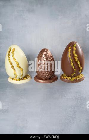 Assorted Easter eggs with pistachios, milk and dark chocolate 5. Stock Photo