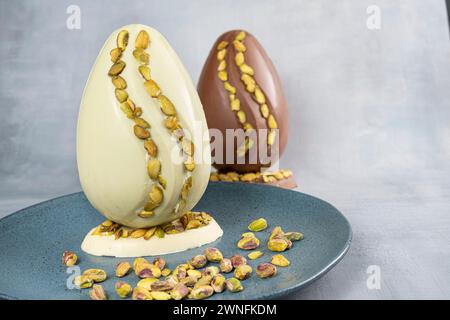 Assorted Easter eggs with pistachios, milk and dark chocolate 6. Stock Photo
